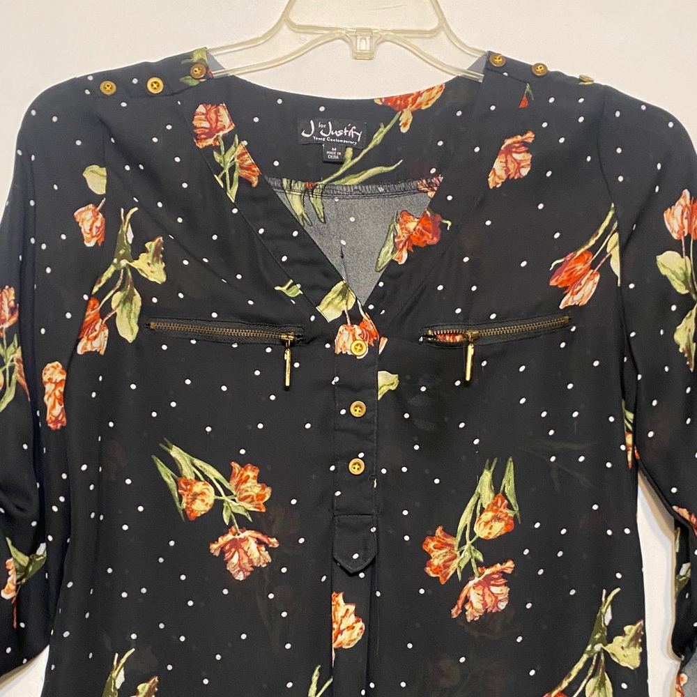Justify Black Blouse with Orange Floral Pattern